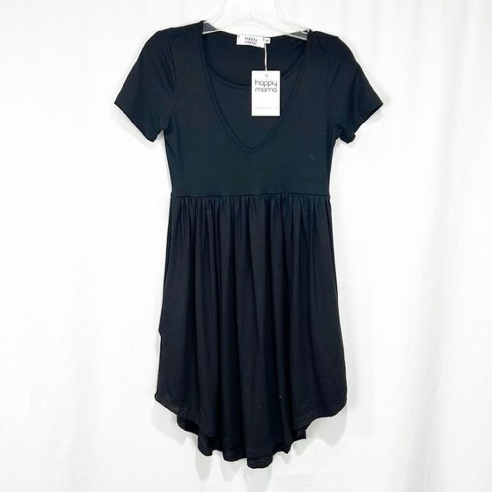 NWT Happy Mama Maternity Curved Hem v-Neck Dress Small